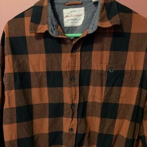 Original Weatherproof Vintage Orange Black Flannel Button Plaid Medium